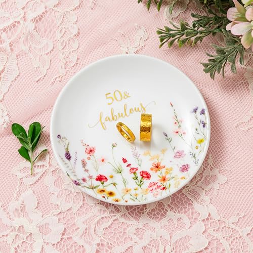 Crisky 50 Fabulous Jewelry Ring Dish for Women 50th Birthday Gifts Idea for 50 Year Old Gifts for Her Friend Sister Wife Mom Aunt Female Coworkers - Image 3