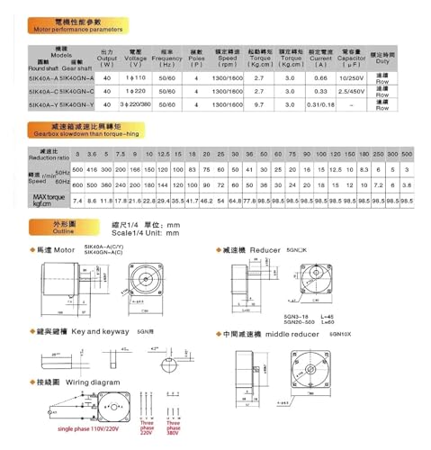 Moteur asynchrone robuste 40W 220V à décélération stable 56RPM - 6