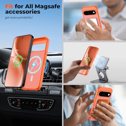 Image of SUPFINE Magnetic for Google Pixel 11 Case - Orange | With Screen Protector,Translucent Matte,Built-in Magnets,Military Grade Drop Protection,Shockproof Phone Cover