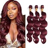 ZCMYVINND 24 26 28 Inch Burgundy Human Hair Bundles #99J Burgundy Body Wave Bundles Quick Weave Unprocessed Brazilian Virgin Remy Hair Extensions Color 99j Bundle