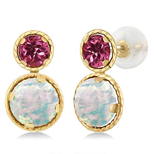 Gem Stone King 14K Yellow Gold Simulated White Opal and