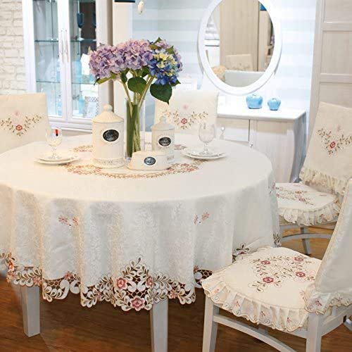 MONKDECOR Satin Embroidery Cut Work 6 Seater Round Table Cover (72 Inch Round) Design-3-image-9
