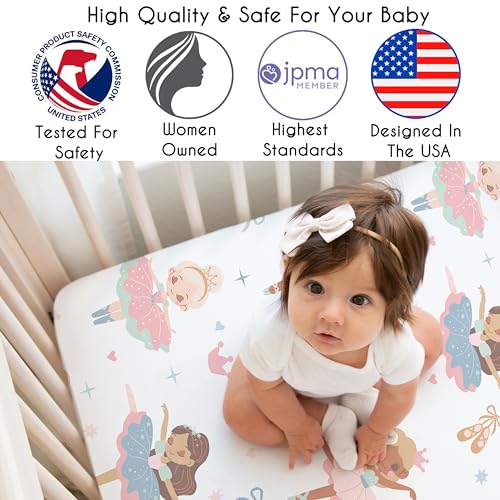 Image of Sweet Jojo Designs Fitted Baby Crib Sheets (Ballerina and Bows) for Girls, Infant Nursery, Toddler Bed Room - Standard Size Mattress (Ballet Shoes, Dancer, Hearts, Stars, Crowns, Princess, Tutu)