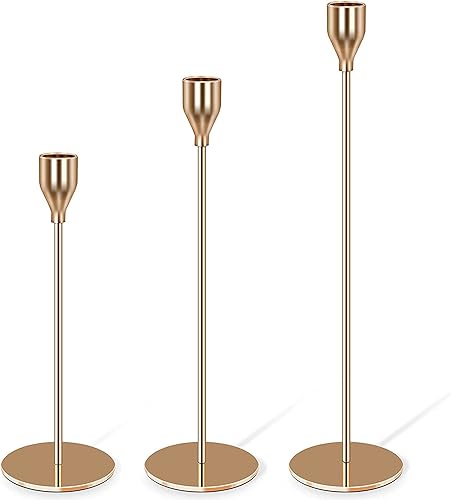 Miniatura 7 de Tvoip Juego de 3 portavelas para velas cónicas, juego de candelabros de metal para velas de 34 pulgadas de grosor y velas LED, portavelas decorativo