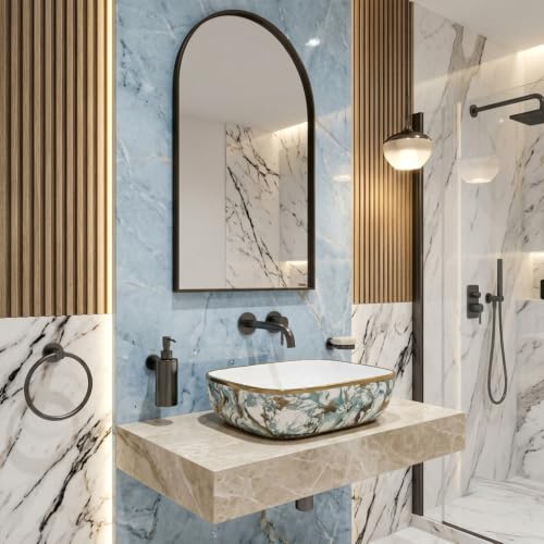 Image of Luxurious Golden Table Top for Bathroom /Ceramic Bathroom Wash Basin /Countertop Wash Basin /Vessel Sink (13x18 Inch)