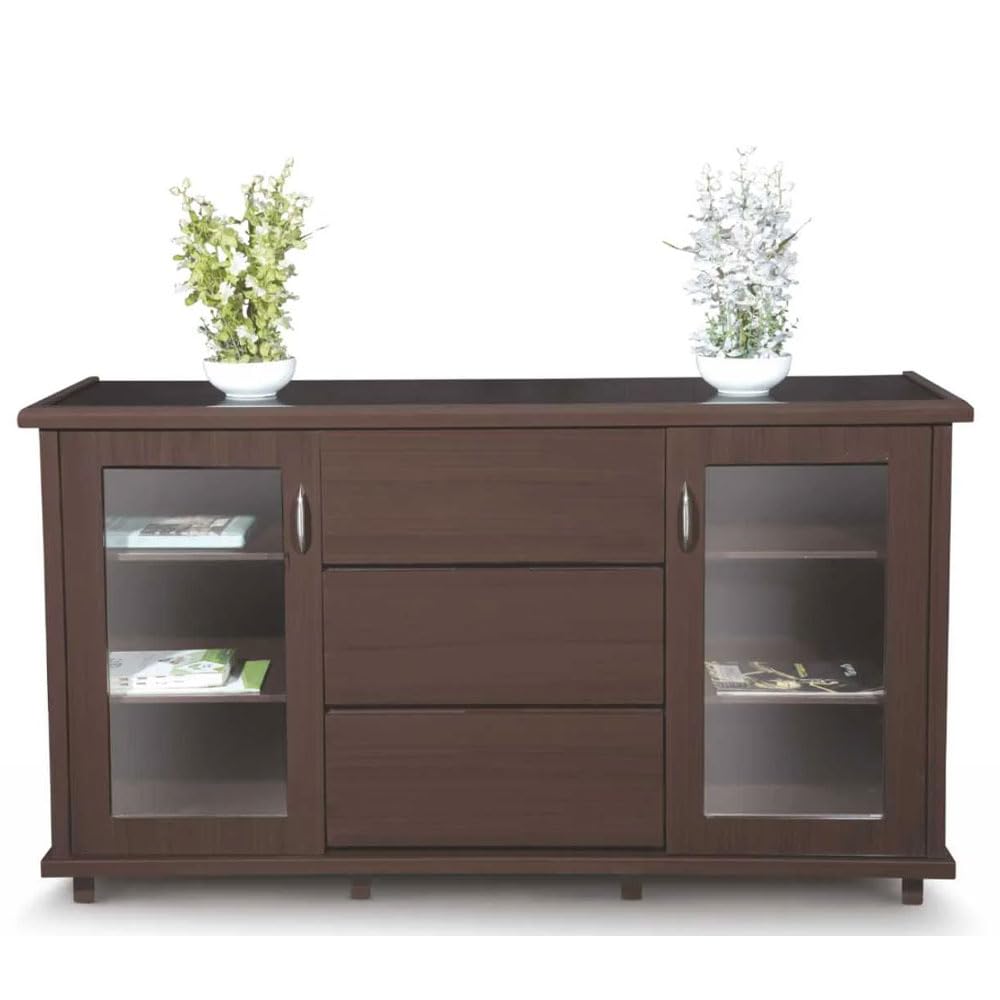Sideboard Cabinet with Glass Doors 3060 | Engineered Wood, Walnut Finish, Display Shelves, Dining Room Storage, Multi-Utility Cabinet-image-27