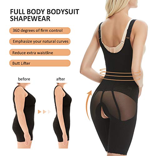 Shymay Women's Full Body Shaper Waist Cincher Thigh Reducer Bodysuit Shapewear, Black, Large