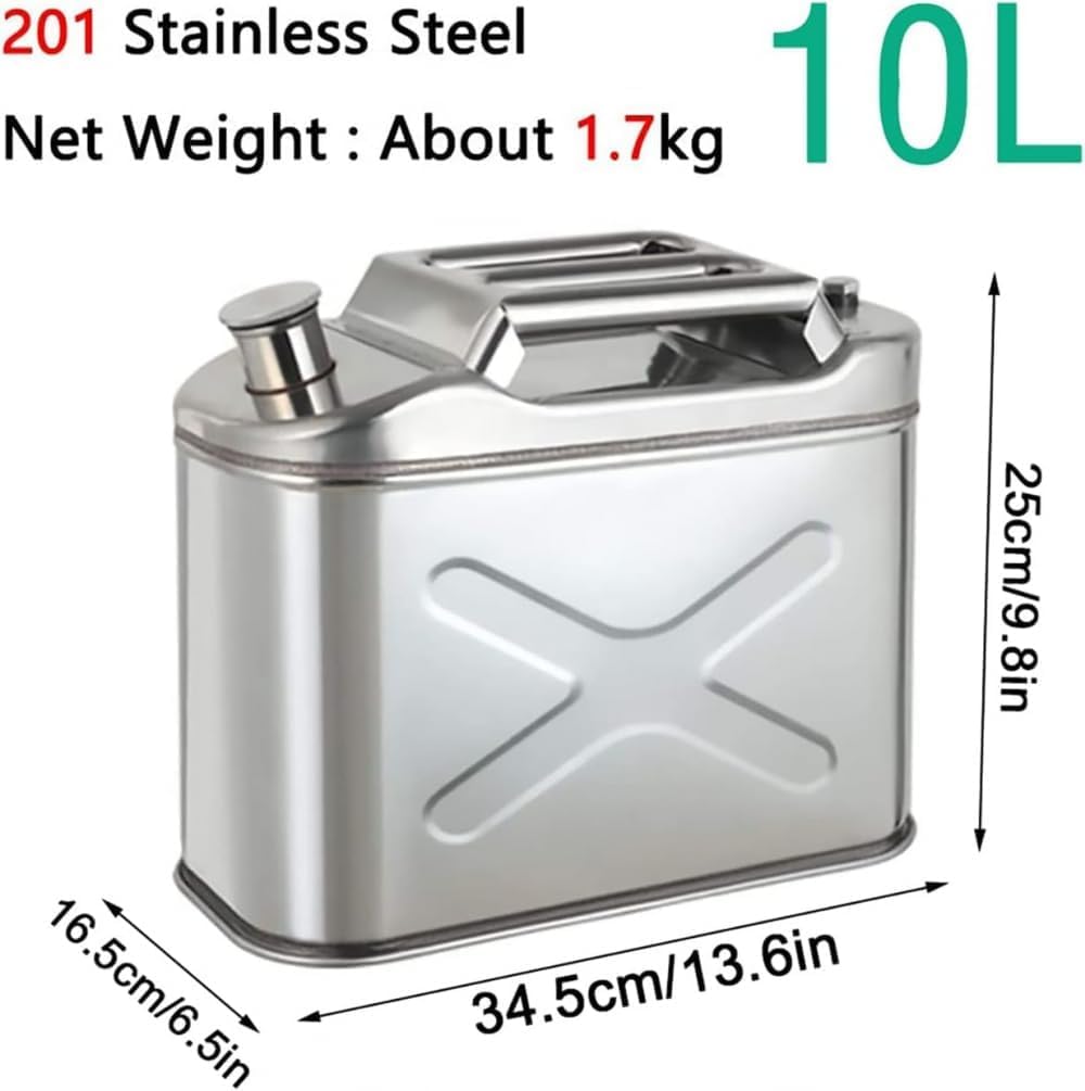 Przenośny metalowy kanister 5 l, 10 l, 15 l, 20 l, pojemnik na paliwo ze stali nierdzewnej z dyszą wentylacyjną, kanister na benzynę do pojazdu, kempingu, garażu, do użytku na zewnątrz