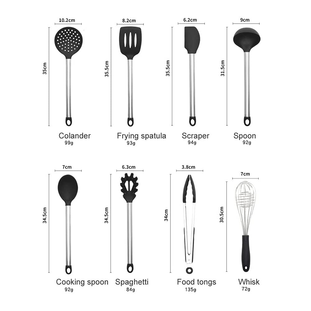SKUZA Küchenutensilien-Set, Silikon-Küchenutensilien-Set Kochen Hitzebeständiges Antihaft-Silikon-Utensilien-Set mit Edelstahlgriff