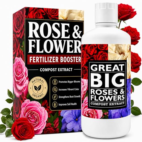 Great Big Roses – Soil and Rose Fertilizer Booster to Grow The Best Roses and Flowers; Rose Food Compost Extract for Rose Bush, 32 Ounce Concentrate (Makes 8 Gallons)
