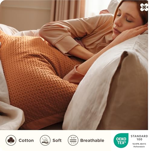 Image of Bedsure Cotton Duvet Cover Queen Size - 100% Cotton Waffle Weave Terracotta Duvet Cover Queen Size, PureWoven Breathable Bedding Set for All Season, 3 Pieces, 90 inchx90 inch