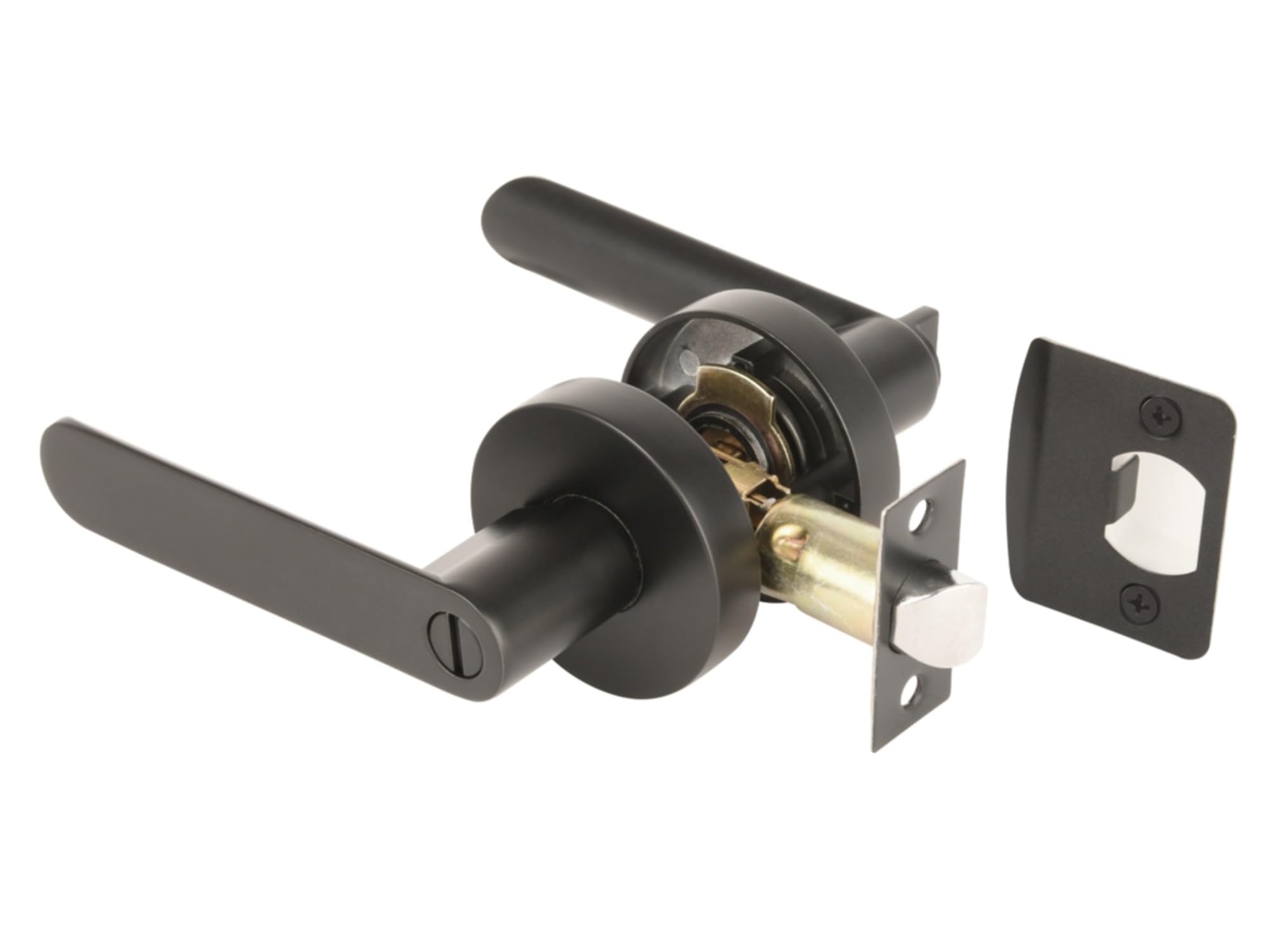 Hunta Black Matt Handlezone® Mantara Privacy Leverset, Keyless Lock With Emergency Release, Adjustable 60-70Mm Latch, For Bathroom/Bedroom –