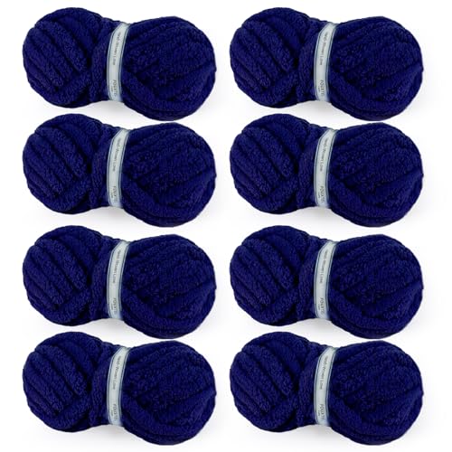 Image of 8 Jumbo Packs Chunky Chenille Yarn for Crocheting, 31.7 yds, 8 oz Each Skein Bulky Thick Fluffy Yarn for Knitting, Super Bulky Chunky Yarn for Hand Knitting Blanket, Soft Plush - Navy Blue