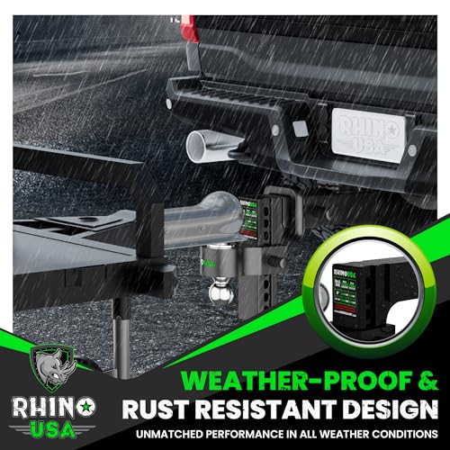 Image of Rhino USA Adjustable Trailer Hitch (Fits 2.5-Inch Receiver)-Heavy Duty Aluminum Tow Hitches with 10-Inch Drop /Rise for Truck (18,500 LBS GTW)- Weatherproof Double Anti-Theft Locking Hitch Pins (Black)