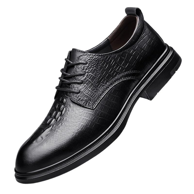 Mens French Leather Oxford Dress Shoes Lace Up Round Toe Slip Resistant Business Casual Shoes for Wedding Prom and Office Wear