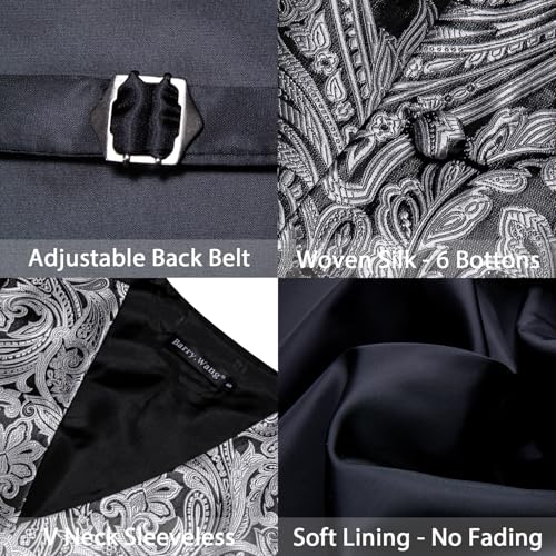 Image of Barry.Wang Formal Men Flower Vest Paisley Jacquard Silk Ties Suit Waistcoat Set Wedding 5PCS