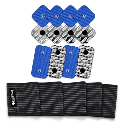 TENSPAD SILVER Kompatibles Set für COMPEX Elektroden mit Silbermuster (12 Stück) + 4 Gurte mit Klettverschluss