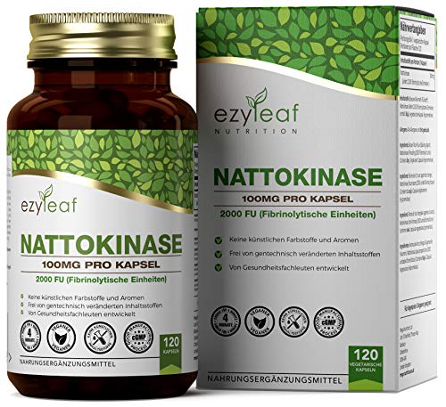 Ezyleaf Capsule di Nattokinase 100mg | 120 Compresse Vegane | 2000 FU | Enzima Estratto da Fagioli di Soia Fermentati | Senza Ingredienti Artificiali e Senza Glutine | 4 Mesi di Fornitura | Non GMO