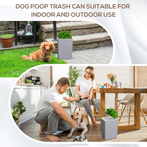 Image of Jingmore Dog Poop Trash Can Outside 3.96 Gal /15 L Plant Styled Dog Waste Trash Can with Lid 50 Waste Bags Outdoor Indoor Poop Container Slim Garbage Bin for Yard Garden Pet (Gray)
