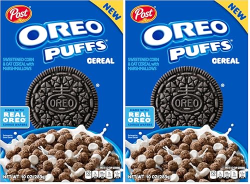 Post Oreo Puff Chocolate Breakfast Cereal, 10 oz Box (Pack of 2)