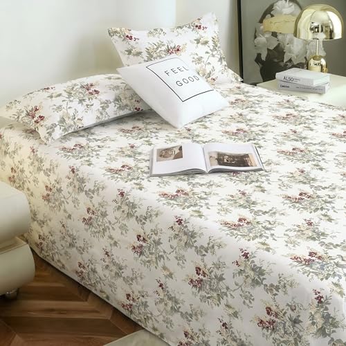 Image of Story@Home 190 TC Cotton Double Bedsheet Set with 2 Pillow Covers | Soft Breathable Fabric | 250 x 225 cm Double Bed Sheet | Off White & Grey Floral Printed Bedding for Bedroom