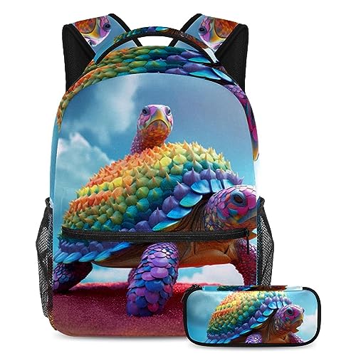 Sac à dos tortue de mer anti-désordre avec trousse assortie pour ados et étudiants