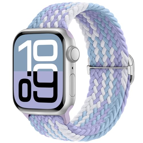Image of Braided Stretchy Band Compatible with Apple Watch 40mm 41mm 42mm 38mm 44mm 45mm 46mm 49mm Women Men, Breathable Adjustable Nylon Sport Solo Loop Strap for iWatch Series 11 10 9 8 7 6 5 4 3 SE /Ultra 2