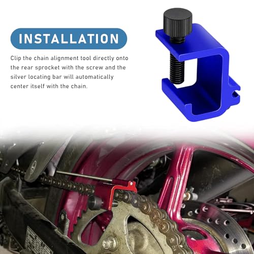Image of KVAEY 2 PCS Chain Alignment Tool for Motorcycle, 08-0048 Aluminum Sprocket Chain Adjustment Tool, Quick & Accurate Professional Chain Alignment Tool Suitable for ATV Scooter (Orange Red+Blue)