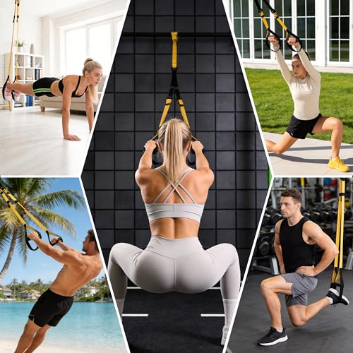 Image of Wall Mounted Pull Up Bar with Suspension Training Straps, Carbon Steel Chin Up Bar with 8mm Reinforced Steel Plate Brackets for Home Gym Strength Training