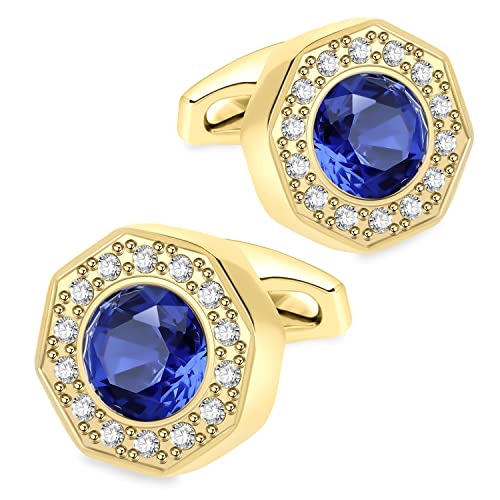 Sogee Crystal Cufflinks for Men Blue/Green/Pink/Purple/Red/White/Colorful Real Gold Plated Elegant Mens Cuff Links for Wedding Party Unique Gift