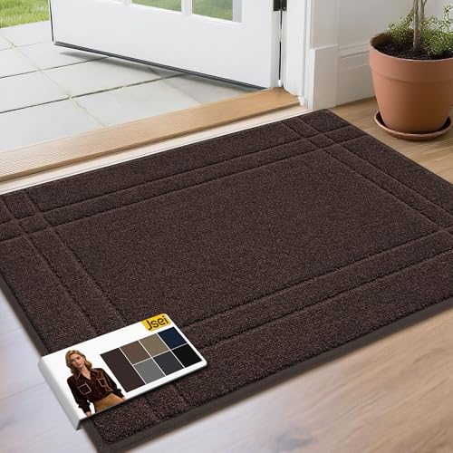 JSEI Entryway Rugs Doormat 24"x36", Non-Slip Dirt Trapper Door Mats Indoor, Washable Absorbent and Stain Resist Welcome Floor Mat for Front Door, Dog Door Mat, Muddy Wet Shoes & Paws, Brown
