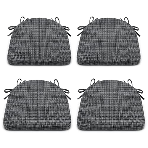Shinnwa Kitchen Chair Cushions Set Of 4 Plaid U Shape Seat Cushions For Dining Chairs With Ties High Density Foam Indoor Chair Pads With Machine Washable Cover, 17 X 16.5 Inches, Flint Grey #TOP10
