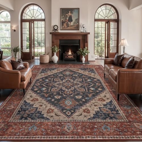 Image of Tangsoo 8x10 Washable Area Rugs for Living Room, Vintage Non Slip Large Rug