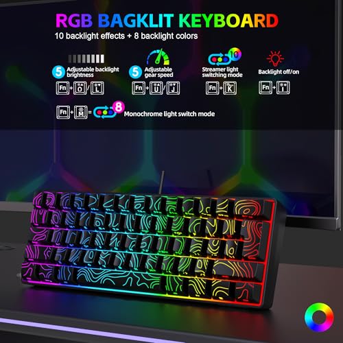 Image of Snpurdiri 60% Wired Gaming Keyboard 61 Keys RGB (Contour Line-Black)