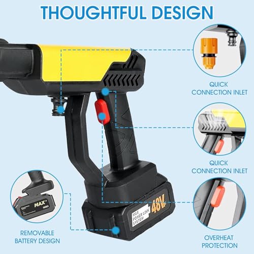 Image of (Double Battery) Cordless Portable Wireless Pressure Washer Gun 48V 12000mAh High Pressure Water Gun for Car Wash & Bikes Cleaning with Adjustable Nozzles & Charger and 5M Hose Pipe