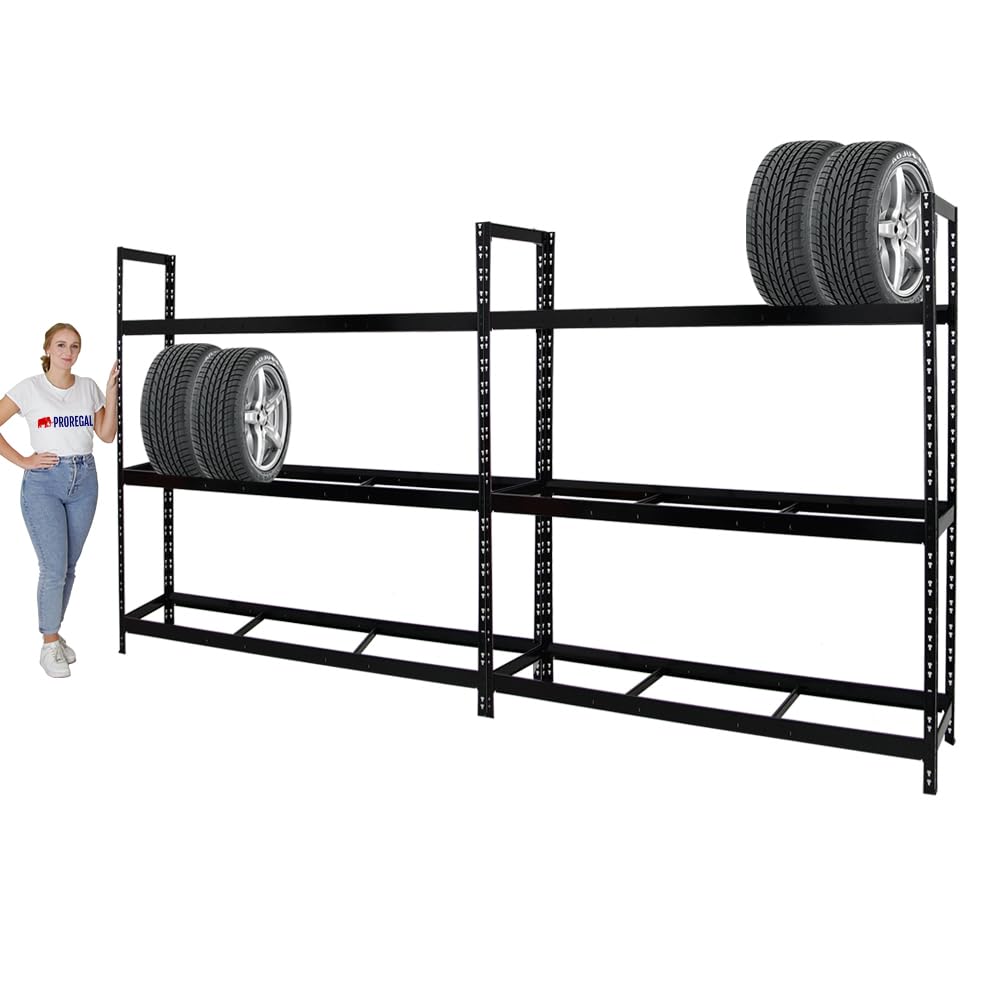 PROREGAL Mega Deal | 2X Reifenregal Tiger XL | HxBxT 200x180x45 cm | 300kg Fachlast | bis zu 42 Reifen | Schwarz
