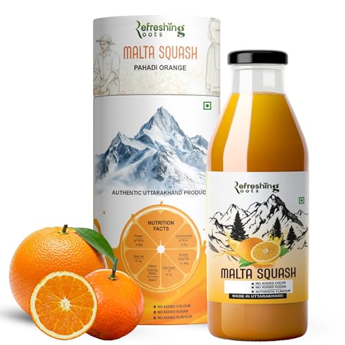 Image of REFRESHING ROOTS Uttarakhand Wild Orange (MALTA) Squash 300 ML Pack Glass Bottle | Cold Pressed | Uttarakhand Authentic Taste | Added Honey | No Artifical Colors | Rich In Vitamins -C | Malta Squash