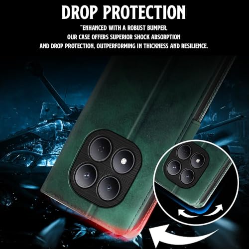 Image of WOW IMAGINE Shock Proof Flip Cover Back Case for Mi Redmi Note 15 5G 2025 | Poco M8 5G (Magnetic Button Flip Case | Wallet Pockets & Stand | Leather Finish | Forest Green)