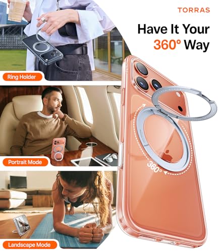Image of TORRAS Upgraded 360 Rotatable Magnetic Stand for iPhone 17 Pro Max Case | Fit for MagSafe with Ring, Mil-Grade Protection, Camera Control, Anti-Yellowing Slim Case for iPhone 17 ProMax Ostand, Clear