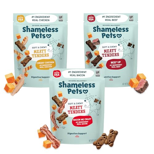 Bild: Shameless Pets Soft & Chewy Hundeleckerlis, fleischige Tenders-Vielfalt (3er-Pack) ? Echtes Fleisch ist 1. Zutat ? Getreidefrei, ohne Mais oder Soja ? Verdauungsunterst�tzung ? f�r kleine, mittelgro�e f�r 91,47 EUR bei amazon.de