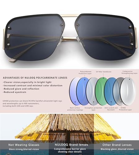 NULOOQ Trendy Aviator Sunglasses for Women Men Retro Metal Rimless Frame Shades Luxury Designer Style4
