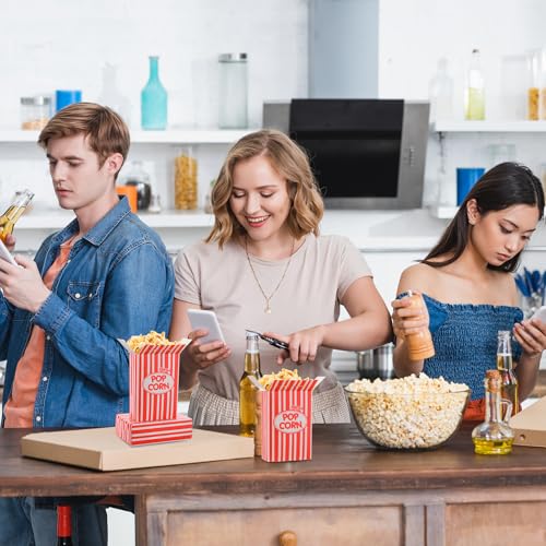 Image of Xinnun 200 Pcs Paper Popcorn Boxes 1oz Oil-Proof Disposable Striped Popcorn Boxes Container Leak Proof Paper Holders for Movie Night, Party, Birthday, Wedding (Red)