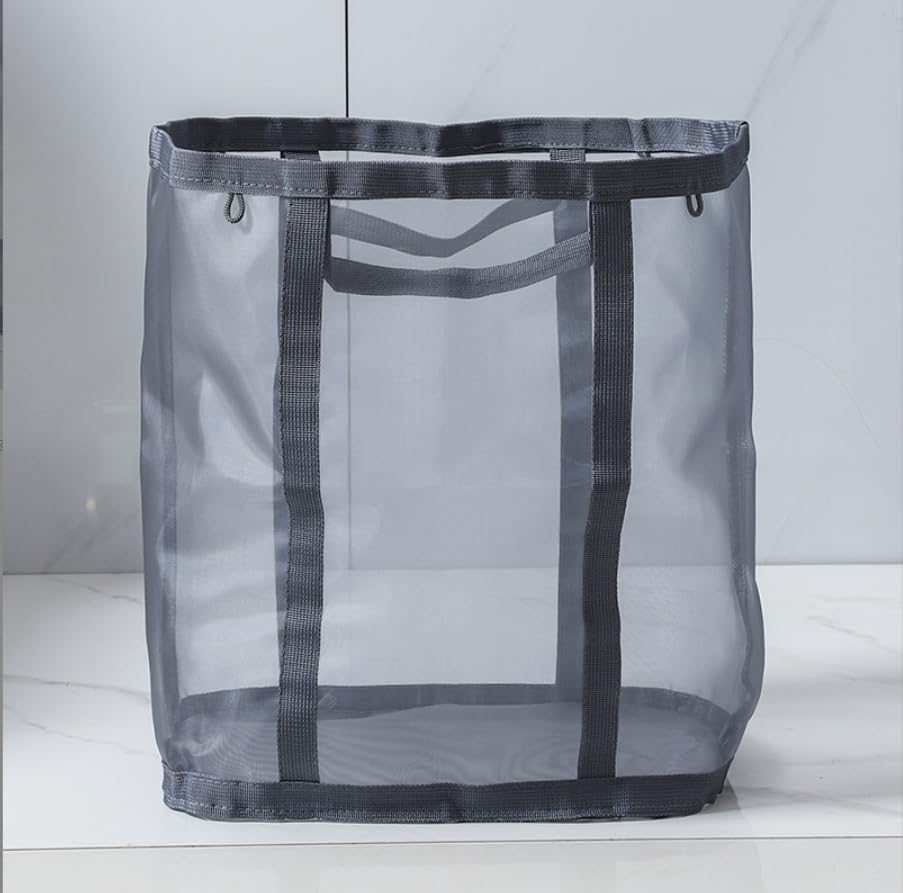 ランドリーバッグ 折りたたみ 大容量 洗濯かご メッシュ 通気性 軽量 洗濯カゴ ランドリーバスケット 洗濯物入れ 収納 壁掛け 取っ手付き 家庭用 大きいサイズ グレー