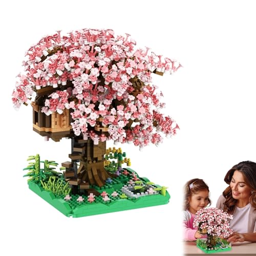 Sakura Tree House Building Blocks Set 2128Pcs Cherry Blossom Bonsai DIY Kit for Adults & Teens - Creative Gift for Home Office Decor & Stress Relief