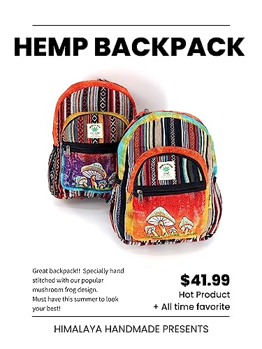 Unique Design Mushroom Embroidered Himalaya Hemp Hippie Festival Hiking Backpack - FAIR TRADE Handmade with Love2