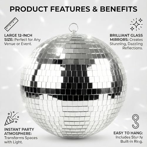 Image of 12 Inch Silver Disco Ball Mirror Ball with Hanging Ring, Foam Core | Lightweight foam core mirror ball with hanging ring for parties, weddings, dance floors, photo booths and event centerpieces