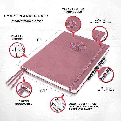 Smart Planner Daily 2021 - Achieve Goals & Increase Productivity, Time Management & Happiness - Daily Weekly Monthly Planner with Gratitude Journal, Hardcover, Undated (Pink)