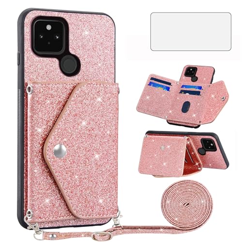 Coque Pixel 4a 5G rose à paillettes Asuwish pour libérer vos mains en soirée avec sa dragonne