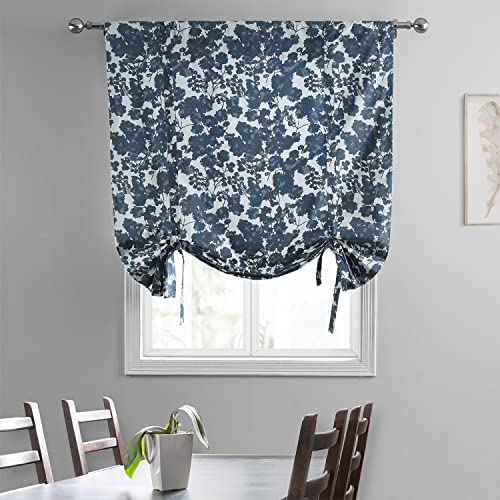 Image of HPD Half Price Drapes Room Darkening Tie Up Curtains 46 X 63 Inch Fleur Printed Cotton Window Roll Up Balloon Curtain for Living Room, Kitchen PRTW-TUD48-63 (1 Panel), Fleur Blue