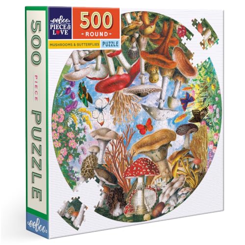 Puzzle redondo eeBoo Mushrooms and Butterflies 500 piezas, 23 pulgadas diámetro miniatura 1
